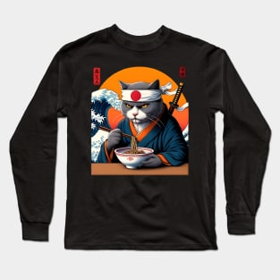 Samurai Cat Kanagawa Wave Long Sleeve T-Shirt